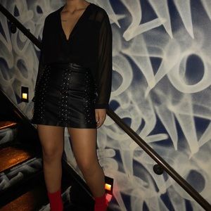Studded leather skirt